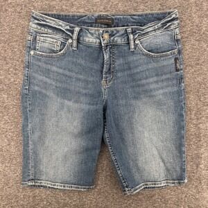 Silver Jeans Elyse Bermuda Shorts Womens 28 Medium Wash Blue Denim stretch mom